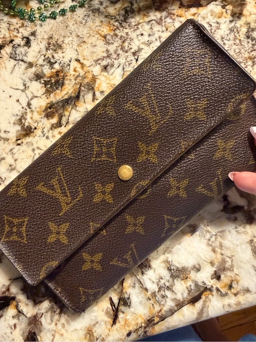 Louis Vuitton LV Authentic Brown Monogram Continental Wallet Gold Vintage